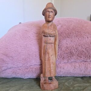 Hand-Carved Wood Figurine in Natural Brown by